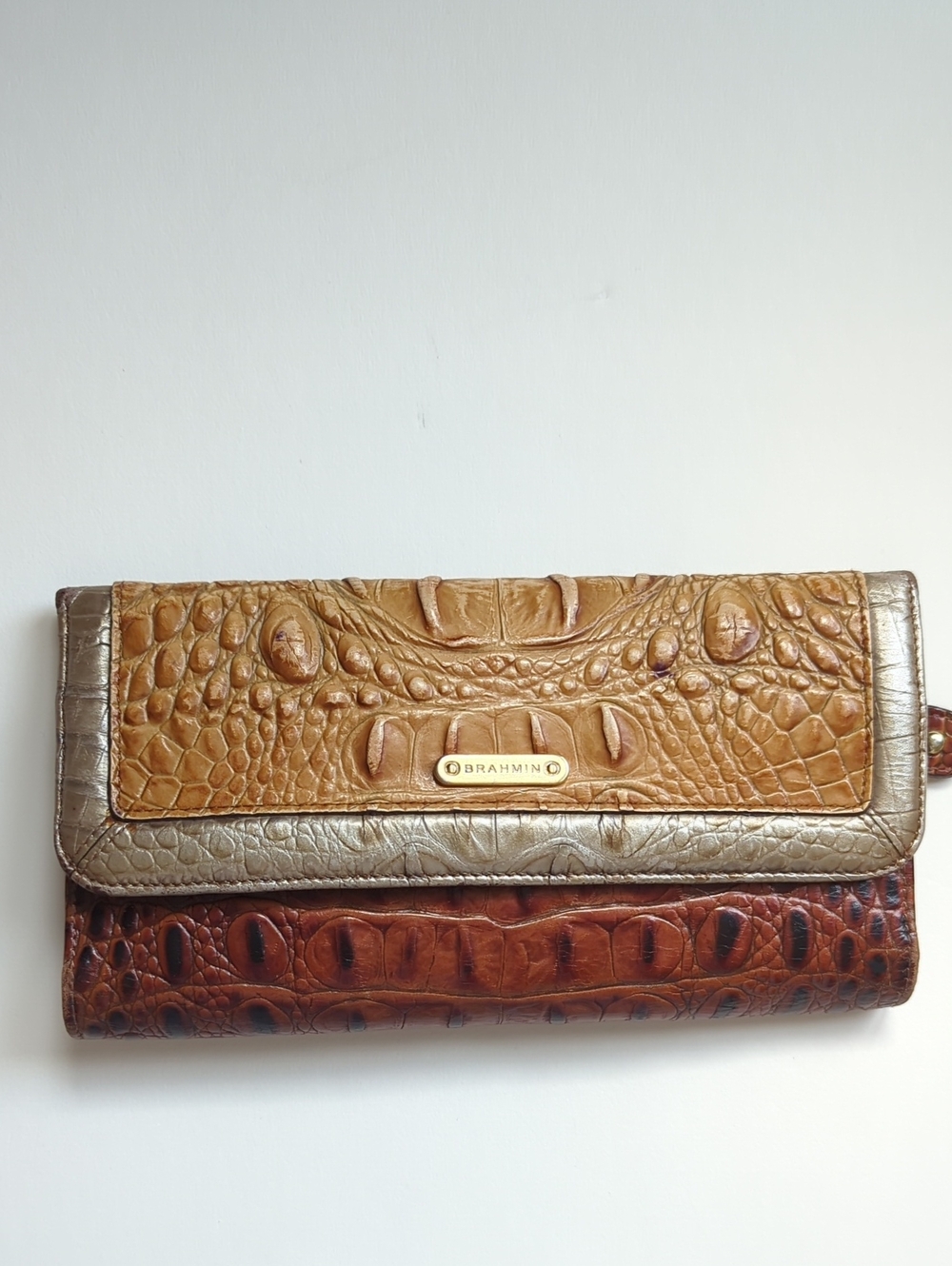 Brahmin Checkbook Wallet In Mojave Vineyard Croc Embossed Leather